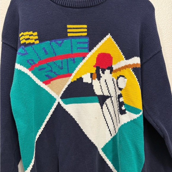 90s Vintage Navy Knit Home Run Preppy Men’s Baseball Sweater M 21x27 - Picture 2 of 5